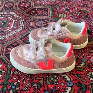Veja Kids Pink and Red Velcro Sneakers LIKE NEW